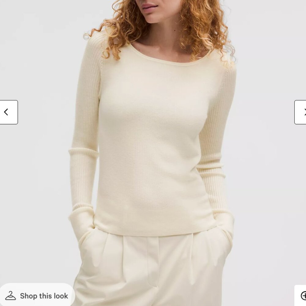 Cashmere Scalloped Cuff Crewneck (L)